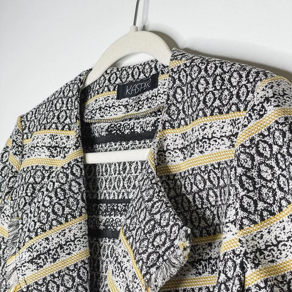 Kasper Petite Black‎ and White Textured Geometric Blazer Jacquard Jacket NWT